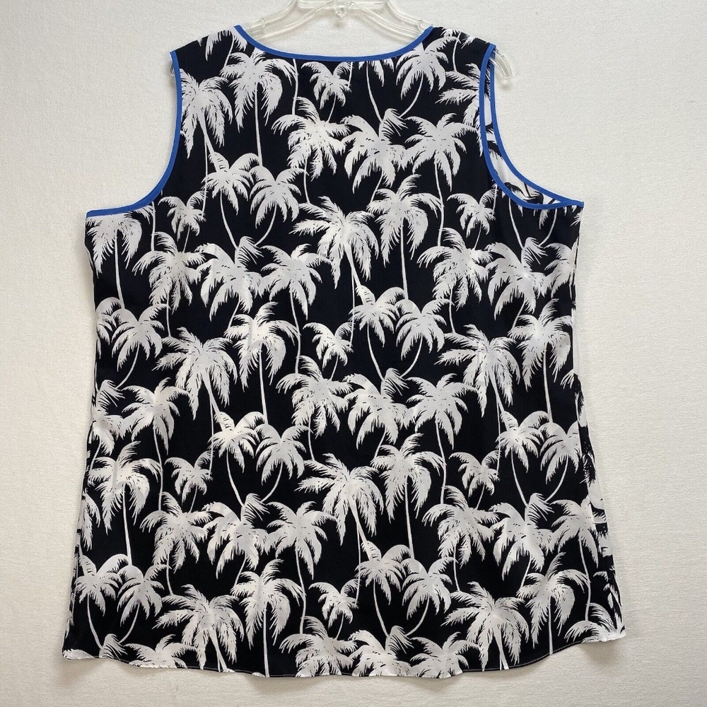 Vince Camuto Women's 2X Sleeveless Tunic Top Tropical Casual Palms Black White